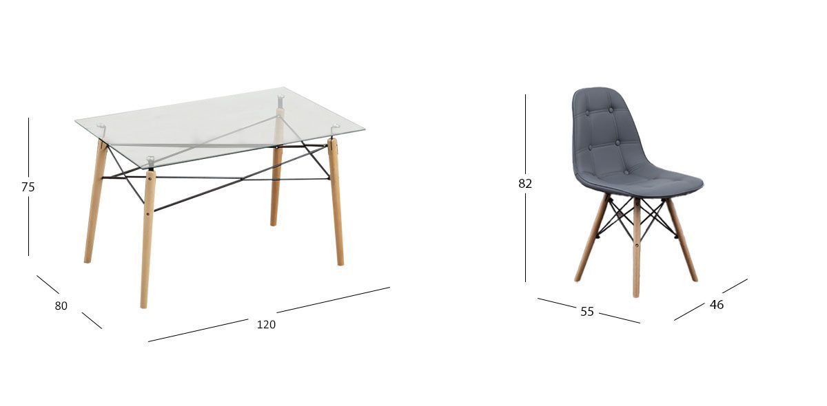 Comedor Rectangular Atlas PL con Sillas Angun Gris