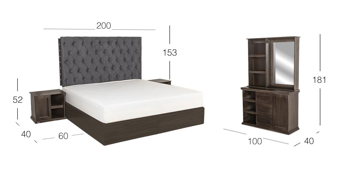 Recámara King Size Isabella Gris 4 Piezas