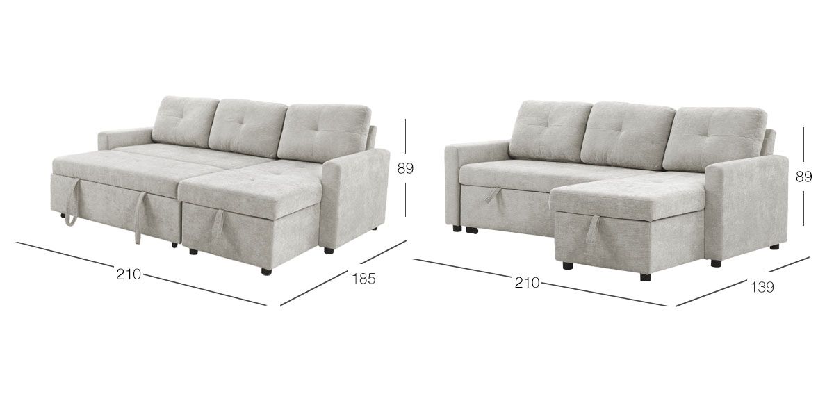 Sala Modular Derecha Con Baúl Y Cama Alta Rosh Gris