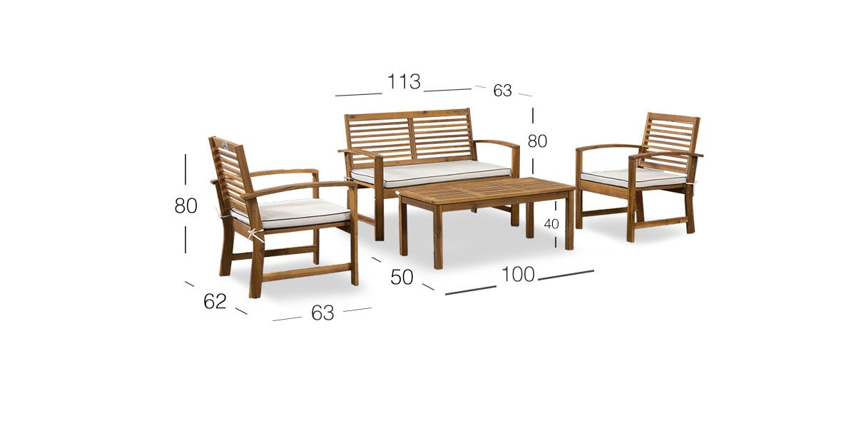 Sala de Jardín Watford Madera de Acacia Set 4 Piezas