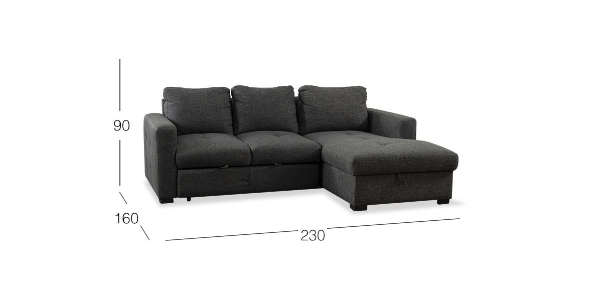 Sala Modular Derecha Con Baúl Y Cama Alta Olivia II Gris