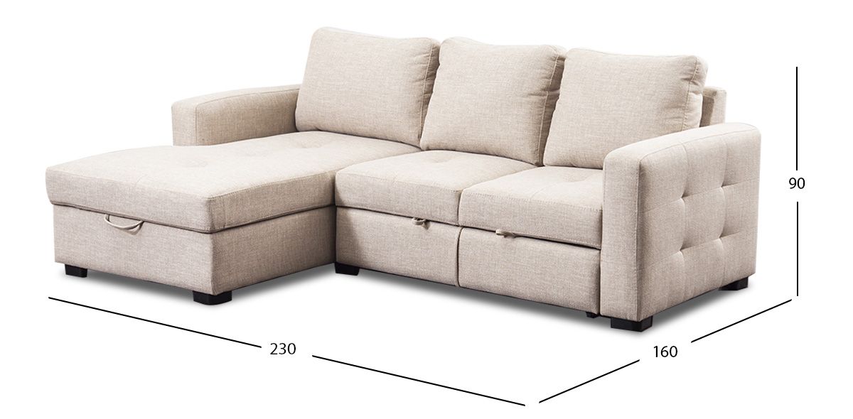 Sala Modular Izquierda Con Baúl Y Cama Alta Olivia II Beige