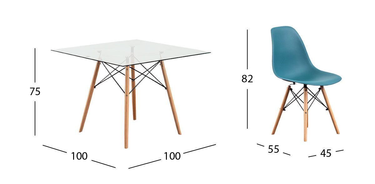 Comedor Cuadrado con Sillas Atlas Azul 5 Piezas