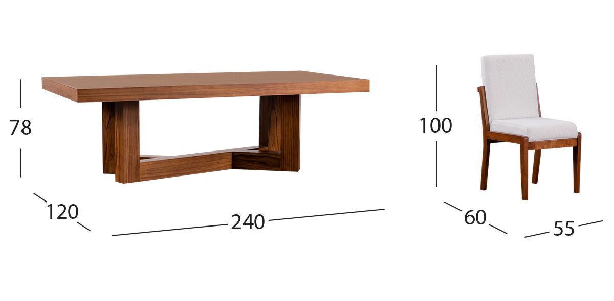 Comedor Rectangular Creta con Sillas Blanco Winter 240 cm